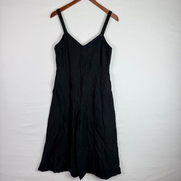 Club Monaco Linen Blend V Neck Wide Leg Sleeveless Jumpsuit Black 2 - Picture 2 of 9
